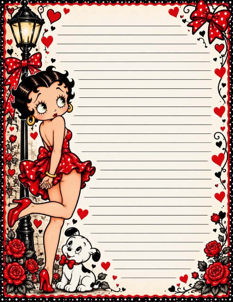 Betty Boop Roses & Lamppost — 5 × 7 Lined Notepad