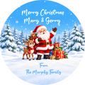 Blue Santa Personalised Christmas Sweet Tub Label — 20 cm — names shown are examples