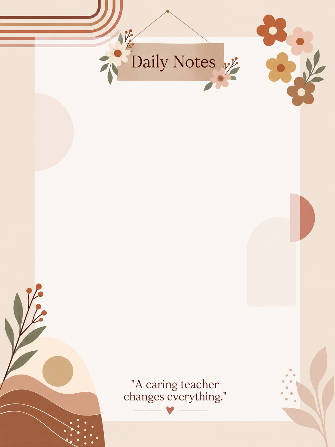 A Caring Teacher — Daily Notes 5 by 7 inch notepad page design