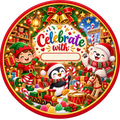 Celebrate With Personalised Christmas Sweet Tub Label — Round, 19 cm — blank area personalised with your chosen name