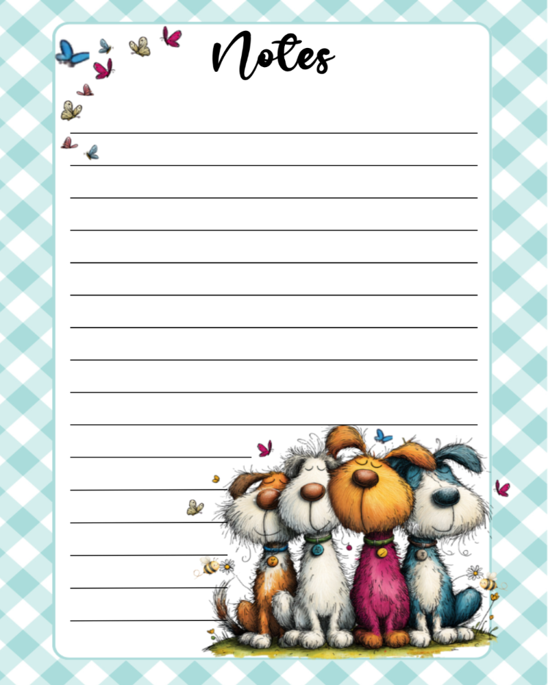 Cheerful Dogs 5 by 7 inch lined notepad page design
