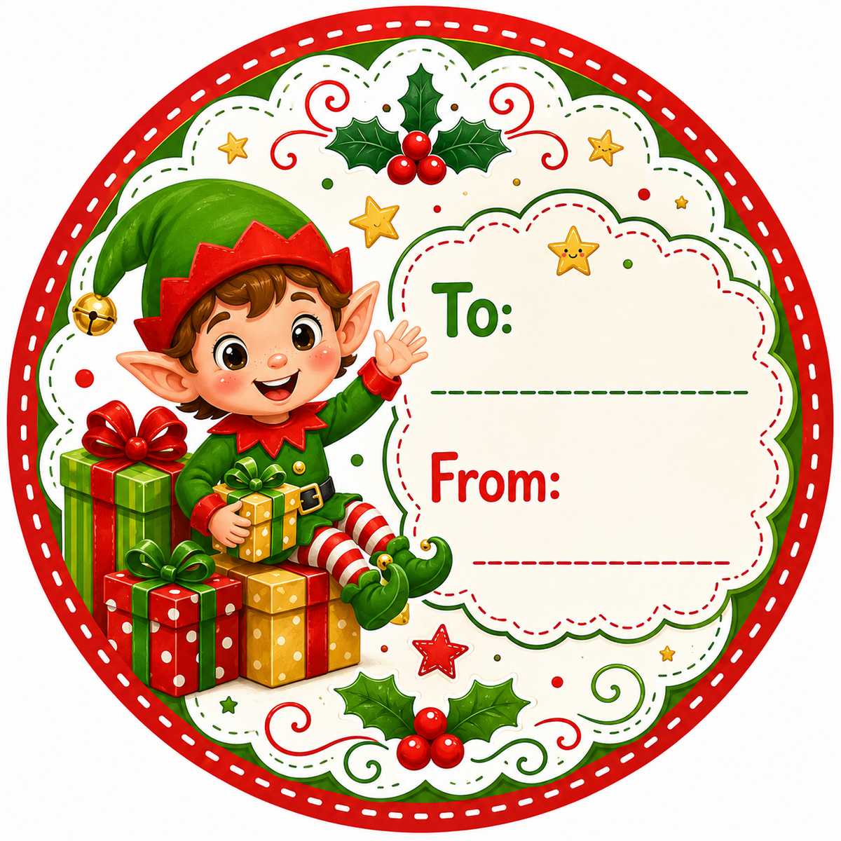 Elf Christmas gift label design