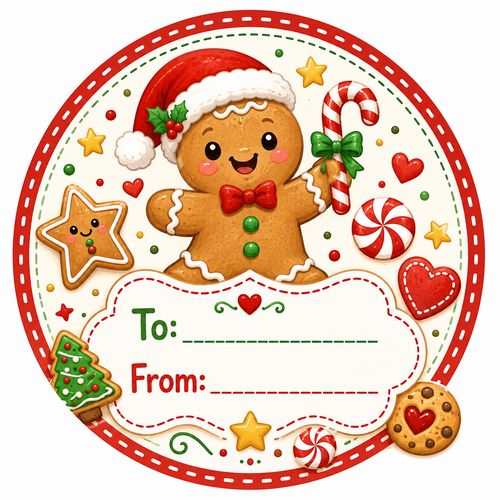 Gingerbread Christmas gift label design