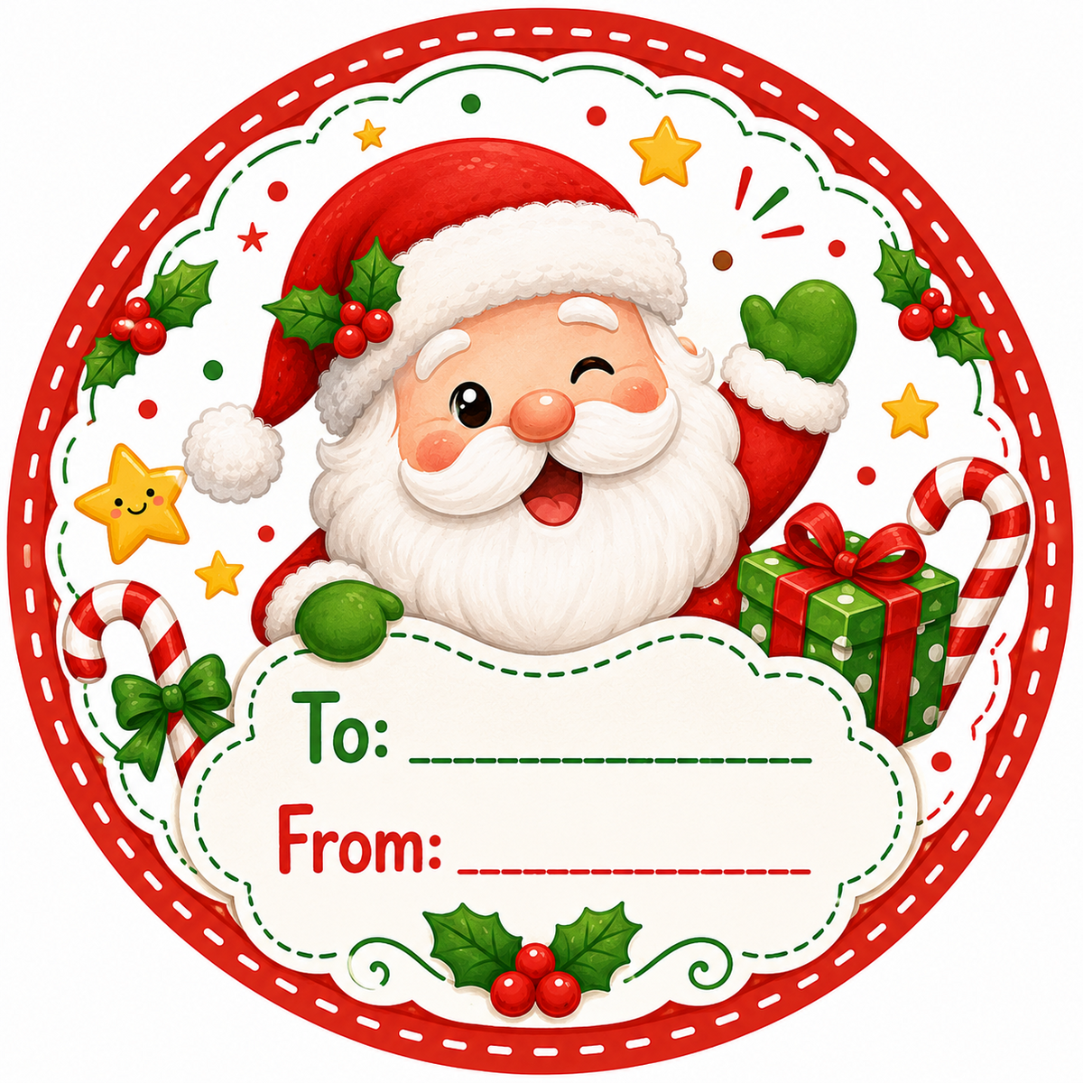 Winking Santa Christmas gift label design