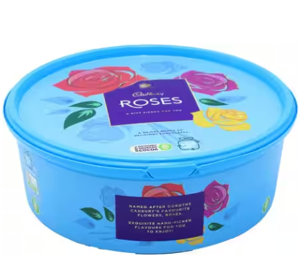 Cadbury Roses tub shown for fit reference only; tub and sweets are not included