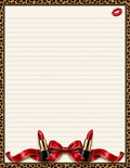 Leopard print lined notepad with red bow and lipsticks