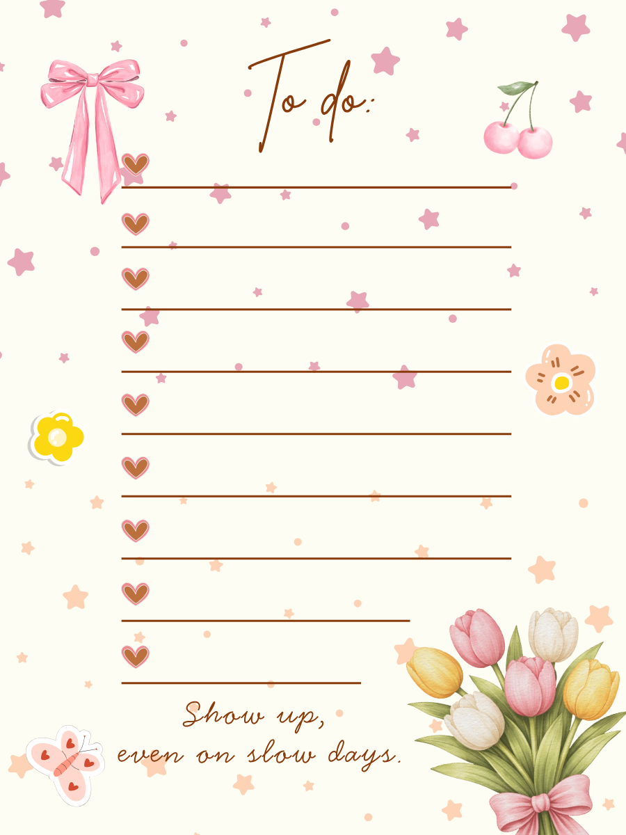 Pink Bow & Tulips To-Do List 5 by 7 inch notepad page design
