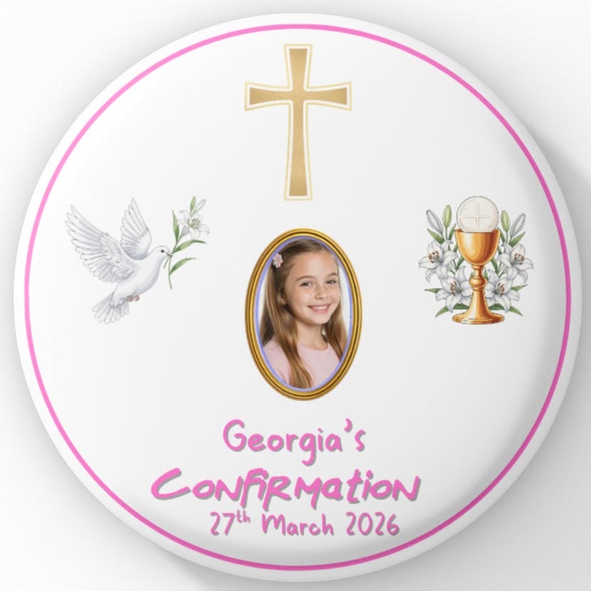 Pink Confirmation with Photo badge — 58 mm