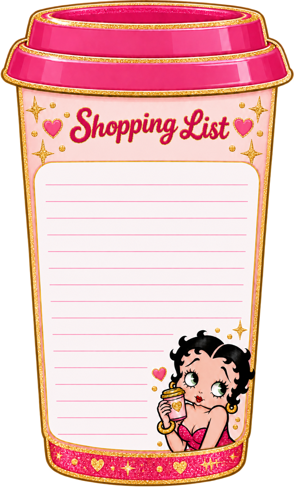 Betty Boop Pink Travel Cup — Shaped Shopping List Notepad