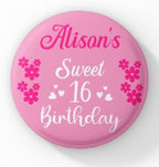 Pink Sweet 16 badge — 58 mm