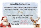 Santa’s personalised A4 Nice List certificate, shown with the example name Kitty