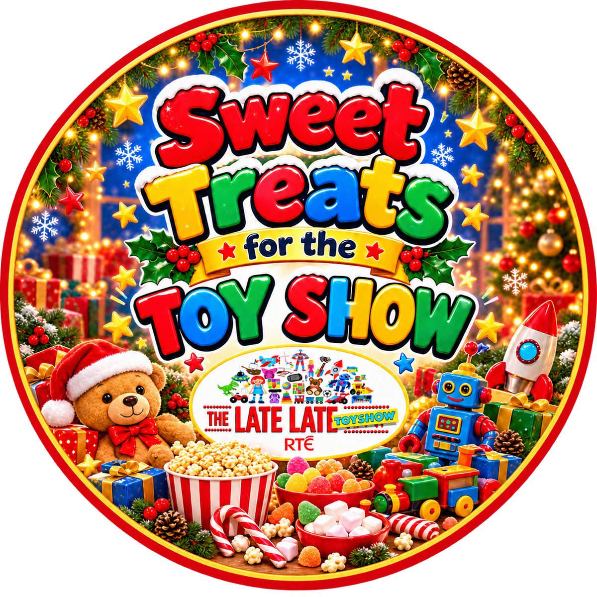 20 cm round Sweet Treats for the Toy Show label design