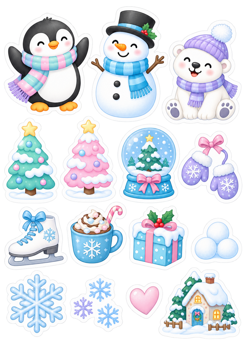 Winter Friends A5 sticker sheet with snowman penguin and polar bear