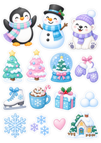 Winter Friends A5 sticker sheet with snowman penguin and polar bear