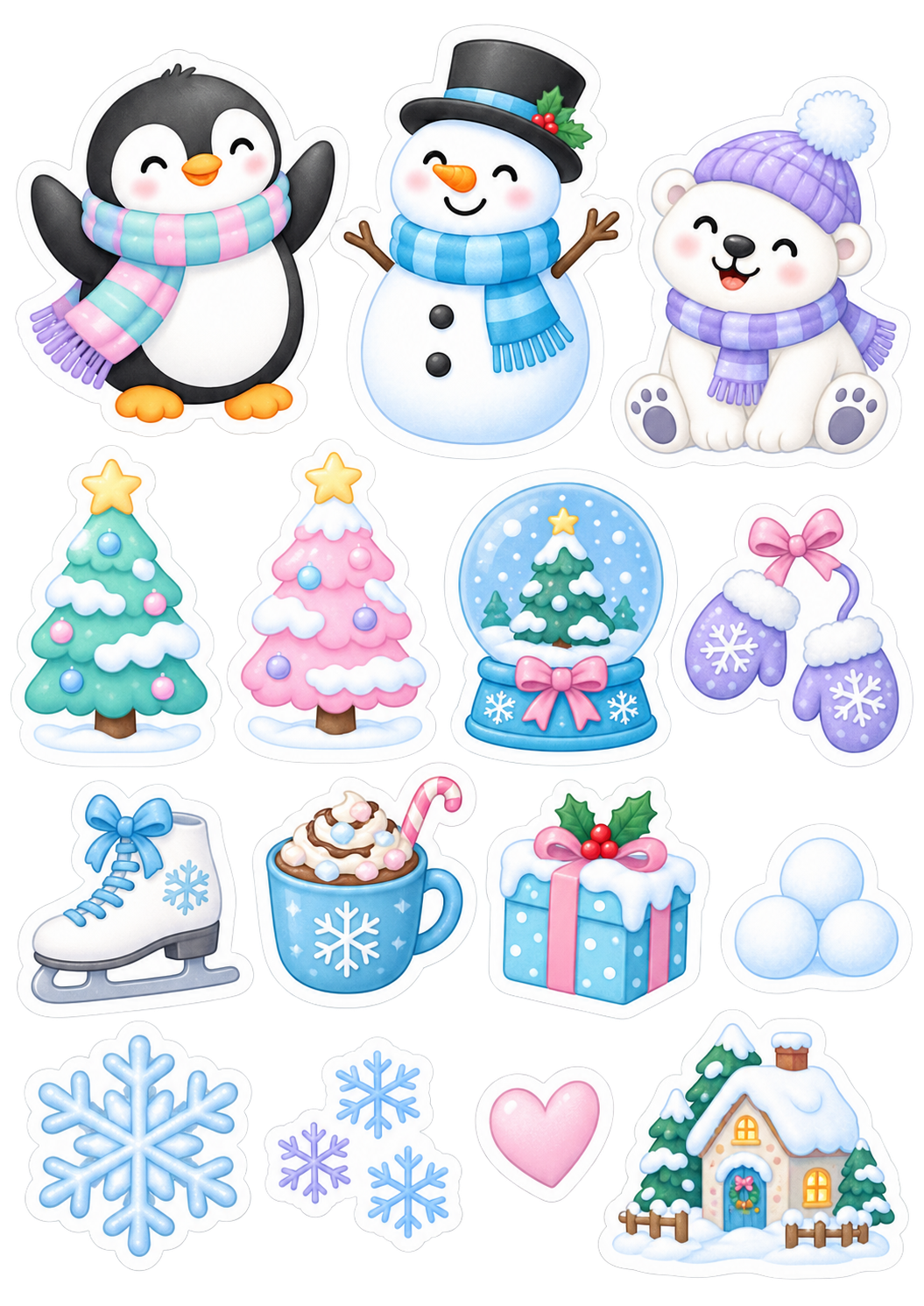 Winter Friends A5 sticker sheet with snowman penguin and polar bear